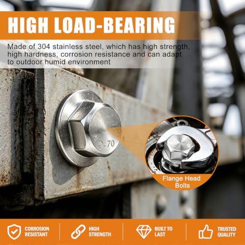 mankk 25PCS 1/4-20 x 1 Flanged Hex Head Bolts, 18-8 (304) Stainless Steel, Serrated Flange, Fully Threaded, for Auto, Motorcycle, Marine & DIY - size: SS 1/4-20 x 1"