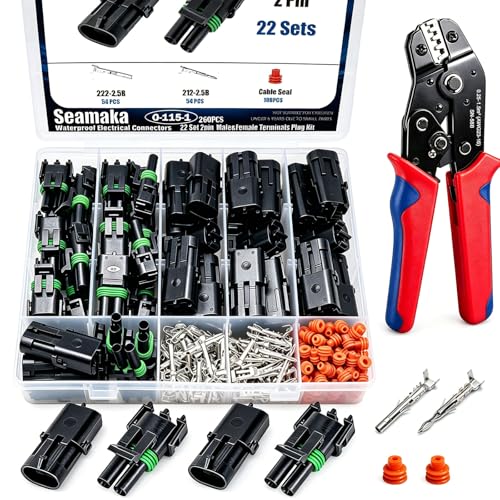 22 Kits 2Pin Waterproof Automotive Electrical Connectors Male&Female Automotive Replacement Electrical Accessories 22-14AWG with Ratchet Crimping Tool - size: 261PCS