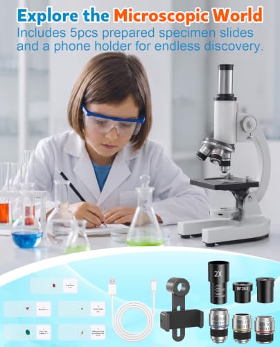 2000X Microscope for Kids Adults Beginner: Compound Monocular Microscope