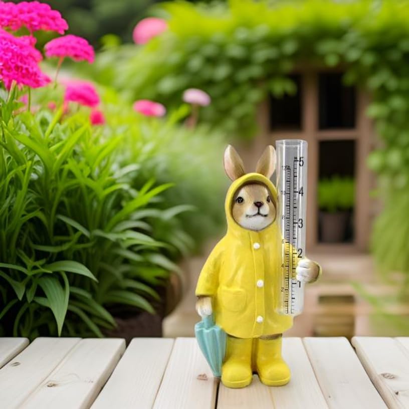 The Bridge Collection Raincoat Bunny Rain Gauge-Cute Rabbit Decor