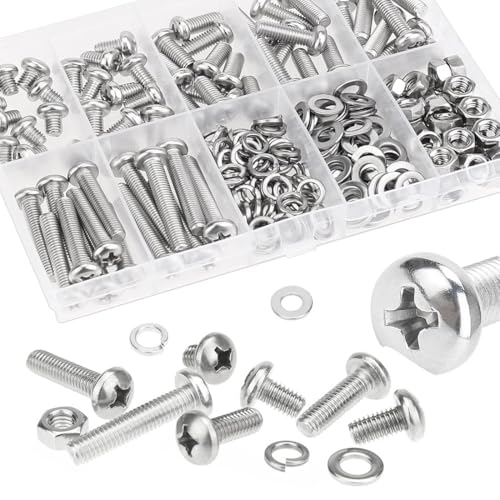 M6 Screws,Hincell 100pcs M6 Phillips Pan Head Machine Screws, Metric Screws Bolts Washers Nuts Kit,304 Stainless Steel(M6 x 10mm /12mm /16mm /20mm /25mm /30mm /35mm), Silver - size: M6, style: Phillips Pan Head