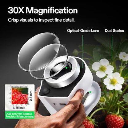 VIVOSUN 30X Rechargeable Loupe Magnifier with LED Light and UV Light, White - color: White