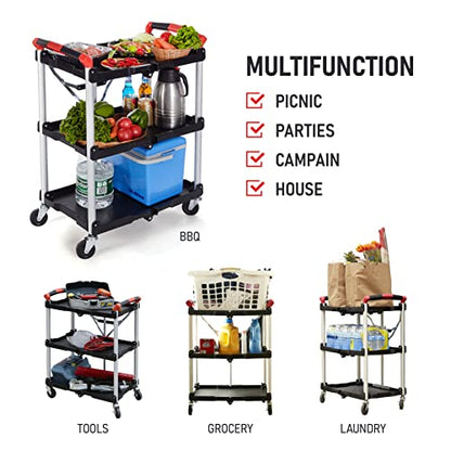 Olympia Tools 410-007 Pack-N-Roll 150 lbs Folding Collapsible Service Cart, Black/Red
