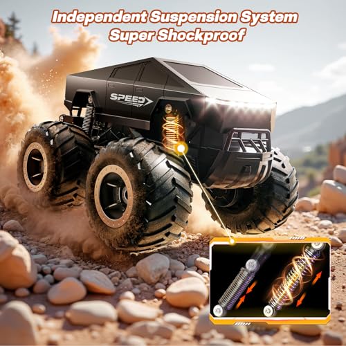 Remote Control Car Monster Truck Toy Off-Road Truck - 4WD Waterproof RC Cars for All Terrain, 1:16 Scale Hobby Monster Truck Toys 2.4GHz Pick-up Vehicles Kids Gifts for Boys Age 6 7 8 9 10-12+,Black - color: Black