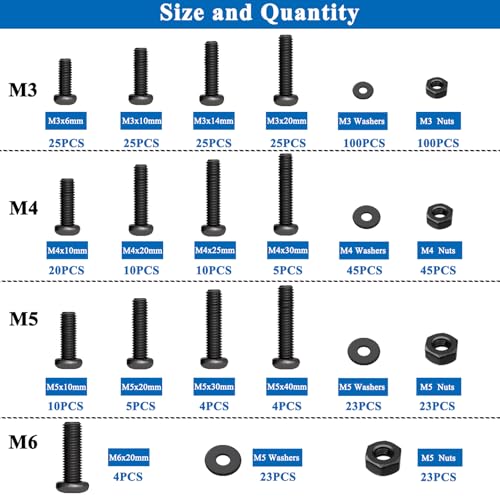 516Pcs Nuts and Bolts Assortment Kit, Phillips Pan Head, Black - color: 516pcs-Black