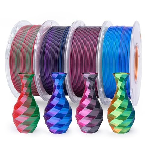 ELEGOO Silk PLA 3D Printer Filament Bundle 1.75mm 4 * 250g - color: 250g*4 Tri&dual Green Blue Orange/Blue Purple Black/Red Green/Black Red