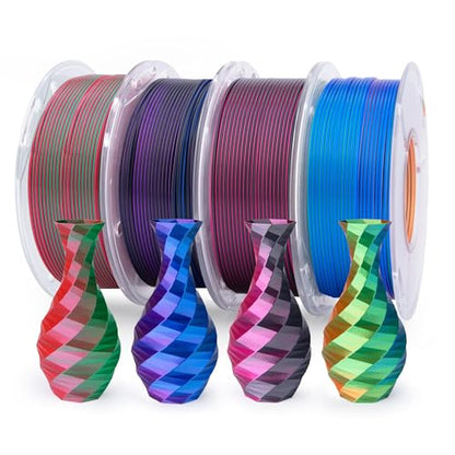ELEGOO Silk PLA 3D Printer Filament Bundle 1.75mm 4 * 250g - color: 250g*4 Tri&dual Green Blue Orange/Blue Purple Black/Red Green/Black Red