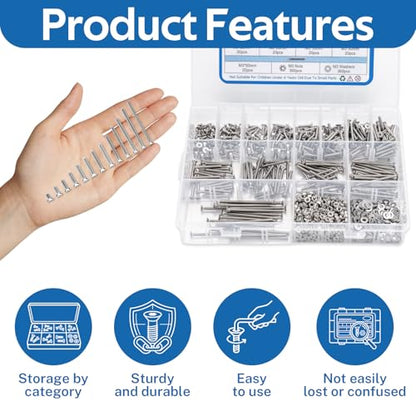 1080pcs M3 Flat Head Screw Assortment Kit with Nuts and Washers - size: 1080pcs