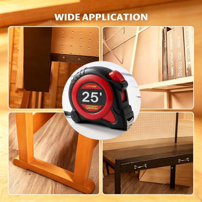 Lichamp Auto-Lock Tape Measure 4 Pack 25ft EasyRead Retractable 1/8in