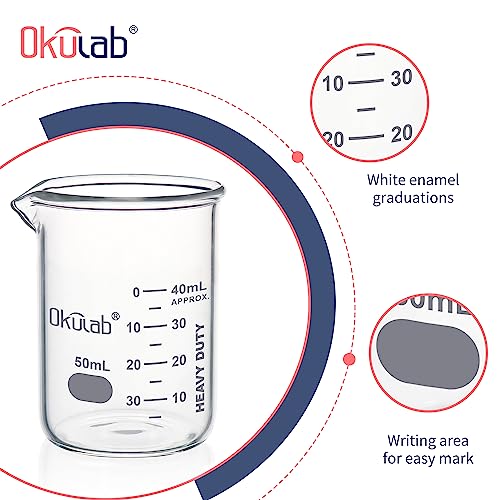 Heavy Duty Glass Beaker Set, Thick-Walled 3.3 Borosilicate Glass Beakers, with Double Scale Printed Graduation, 5pcs of Vol.50ml, HBKG50A5 - style: 5pcs of 50ml