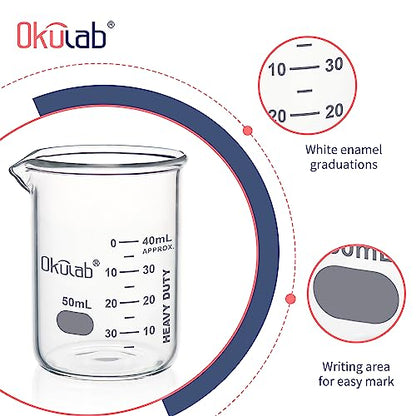 Heavy Duty Glass Beaker Set, Thick-Walled 3.3 Borosilicate Glass Beakers, with Double Scale Printed Graduation, 5pcs of Vol.50ml, HBKG50A5 - style: 5pcs of 50ml