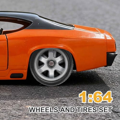 MECCANIXITY 4 Set 1/64 Wheels and Tires Set, Real Riders Rims Includes Axles for RC Diecast Car DIY Model, Gray Rims - color: Gray Rims