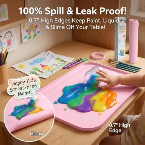 AWOKE Silicone Craft Mat 24"x 16" with Raised Edges for Kids & Painting - color: Pink