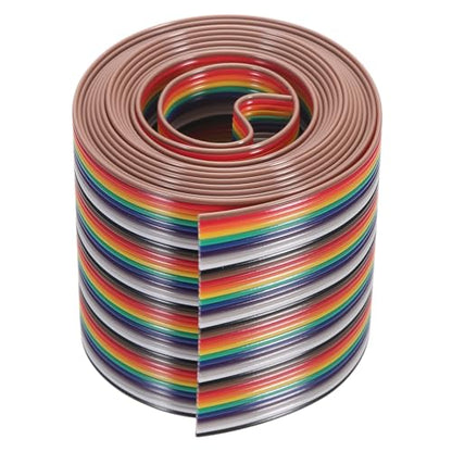 MECCANIXITY 1 Pcs 40 Pin Flat Rainbow Ribbon Cable 6.6 Ft 1.27mm Pitch Breadboard Jumper Wires for Electronic Projects - size: 6.6 Ft, style: 40P