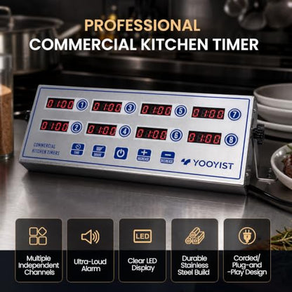8 Channel Commercial Kitchen Timer Digital Stainless Steel Timer - color: Silver