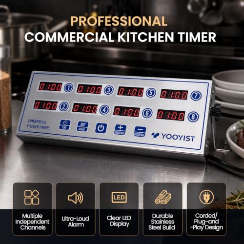 8 Channel Commercial Kitchen Timer Digital Stainless Steel Timer - color: Silver