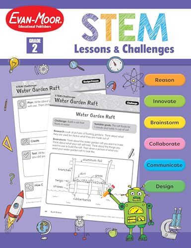 Evan-Moor Stem Lessons and Challenges, Grade 2 Homeschooling & Classroom Resource Workbook, Life, Earth and Physical Science Problem Solving, Peer Collaboration, Real-World, Visual Literacy, Printable