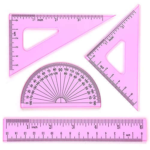 Coopay 4 Pcs Math Geometry Tool Set, Clear Acrylic Drawing Tool, Pink - color: Pinkish-Purple, size: 6 Inch
