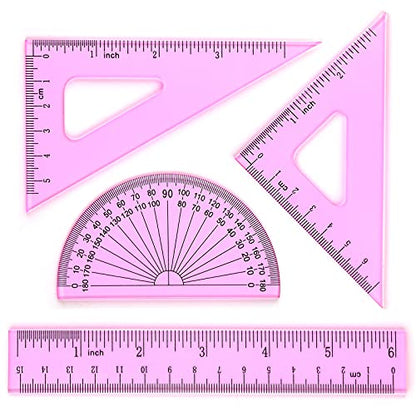 Coopay 4 Pcs Math Geometry Tool Set, Clear Acrylic Drawing Tool, Pink - color: Pinkish-Purple, size: 6 Inch