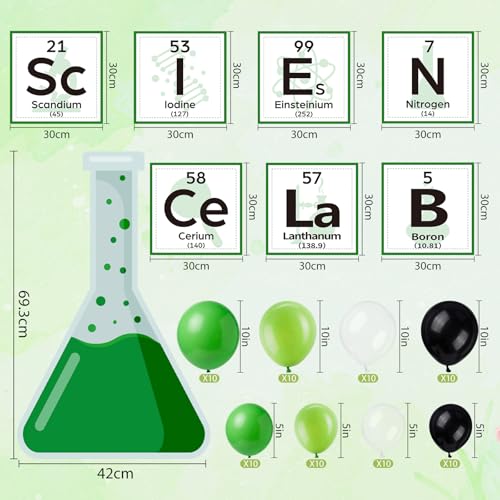 Gueevin 88 Pcs Science Party Decorations Kit Science Fair Bulletin Board for Classroom Colorful Balloon Arch Garland Kit for Lab Week Scientist Choool Educational Theme Subject(Dark Green) - color: Dark Green