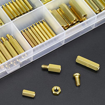 HELIFOUNER 422 Pieces M2 M3 M4 Male Female Hex Brass Spacers Standoffs Screws Nuts Assortment Kit, Threaded Pillar for Printed Circuit Board Motherboard - size: M2 M3 M4 Brass Standoff Set