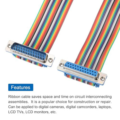 MECCANIXITY 4 Pcs IDC Rainbow Wire Flat Ribbon Cable DB25 Male to DB25 Female 11.8 Inch Length 2.54mm Pitch Breadboard Jumper Wires for Electronic Projects - size: 11.8 Inch, style: DB25 Male to DB25 Female