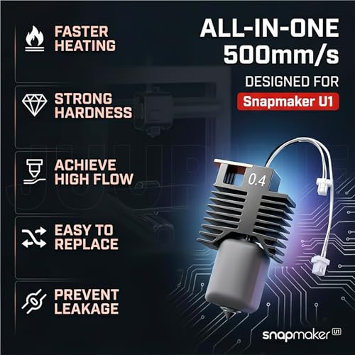 for Snapmaker U1 Nozzle 2 PCS 0.4mm U1 Hotend Full Assembled Plug&Play Ceramic Heating Block Rapid Heating Leak-Proof Design for Snapmaker U1 Extruder Kit Hardened Steel Nozzle 3D Pirnter Accessories - color: 2 PK 0.4MM Hotend Kit