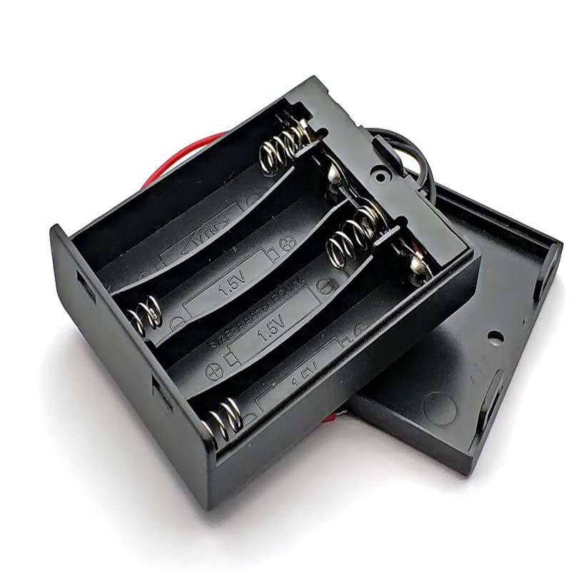 4X AA Battery Holder and Screws, 4 AA Battery Case Holder with Wire Bundle Switch and Cover, 4 x 1.5V AA AA Charging 4 Bay Battery Holder, Parallel Batteries Case