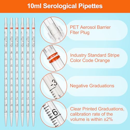 10ml Serological Pipettes,Polystyrene Plastic Serological Pipettes - Individually Packaged, Pack of 50 - size: 10ml-50pcs