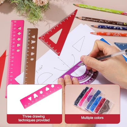 PATIKIL 4Pcs Geometry Drafting Tool, Aluminum Alloy Geometry Kit Math Tool - color: Pink, size: 15cm