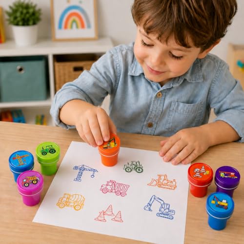 Cinrobiye 24 Pcs Construction Vehicle Stampers Party Favor Set, Cute Building Truck Stamps for Kids Birthday Party, Classroom Rewards, Carnival Prizes, Goody Bag Fillers, Themed Party Supplies - color: Construction Vehicle