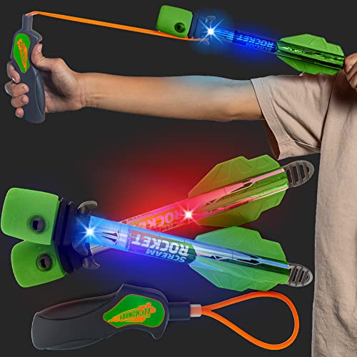 Light Up Foam Rocket Toys for Kids: Best LED Rocket Launcher Slingshot Lights Up & Makes Noise! for Boys & Girls. Outdoor Toy Party Favors Easter Stuffers & Great Gifts for Ages 8 9 10 11 12 13 & Up - color: Green Lights