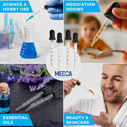 Eye Dropper - (Pack of 4) Bent & Straight Tip Calibrated Glass Medicine Droppers for Essential Oils | Dropper for Accurate Easy Dose and Measurement (1 mL Capacity)