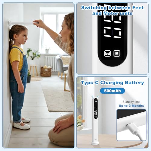 Portable Height Measurement Tool for Kids and Adults with 3-Second Quick Measurement(240cm/94.5in), Handheld Cordless Infrared Height Measurement for Wall with Two Measurement Units(Feet/M)