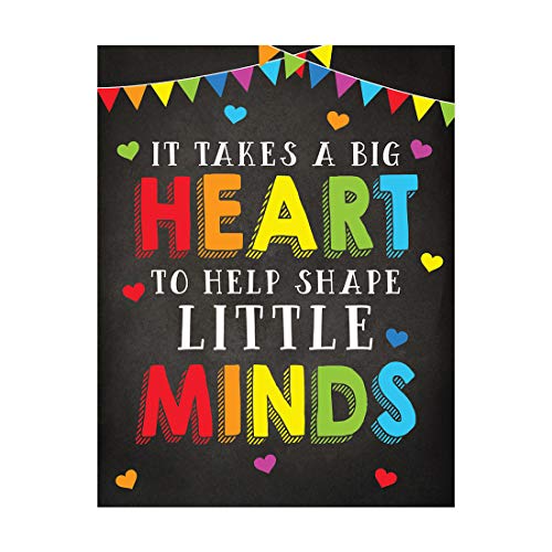 Andaz Press School Classroom Wall Art Teacher Poster, 8.5x11-inch, It Takes a Big Heart to Shape Little Minds, 1-Pack, Unframed, Kids Motivational Quotes - color: Shape