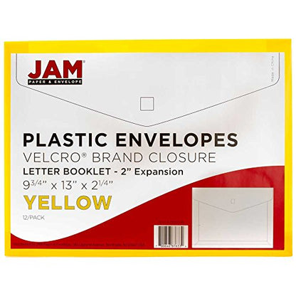 JAM PAPER Plastic Expansion Envelopes with Hook & Loop Closure - Letter Booklet - 9 3/4 x 13 with 2 Inch Expansion - Yellow - 12/Pack - color: Yellow, size: 2" Expansion