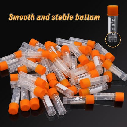 100 Pcs 2ml Vials Centrifuge Tubes Plastic Sample Small Cryogenic Vials with Screw Caps Graduated Bottles Test Tubes with Lids (Orange) - color: Orange
