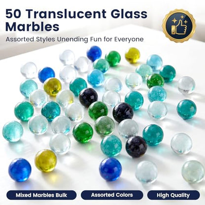 POPLAY 50 PCS Marbles Bulk with Whistle, 0.56 Inch Glass Marbles for Kids - style: clear marble