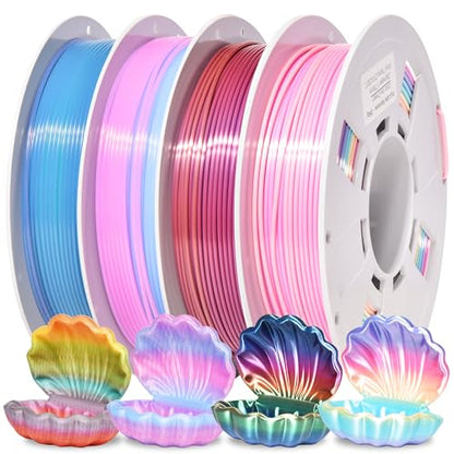 PINBALL Silk Rainbow & Crystal Rainbow PLA Filament 1.75mm, 3D Printer Filament Fast Color Change, Fit Most FDM Printers, 250g Spool, 4 Rolls - color: Pla-250g*4-silk&crystal Rainbow, size: PLA-250g*4