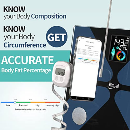 Slimpal Body Fat Measuring Tape and Smart Scale for Body Weight and Fat with APP Digital Bathroom Scale for Weight Loss, Body Composition and Circumference Analyzer - color: Cs20m+84114
