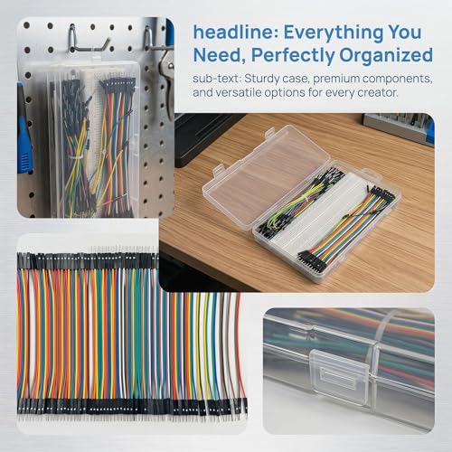 Breadboard Electronics Starter Kit Includes 830-Point Solderless Breadboard, 65-piece Breadboard Cables, and 60-Piece Dupont Wire Set (M-M, M-F, F-F) L15cm for Student Arduino Prototyping