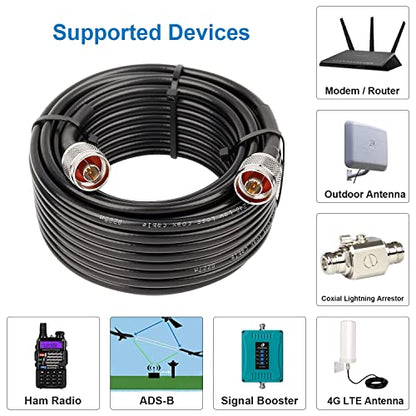 MOOKEERF KMR240 N Cable - 35FT Ultra Low Loss N Male to N Male Cable Pure Copper 50 ohm for 3G/4G/5G/LTE/ADS-B/Ham/GPS/WiFi/RF Radio to Antenna or Signal Booster Use - size: 35FT