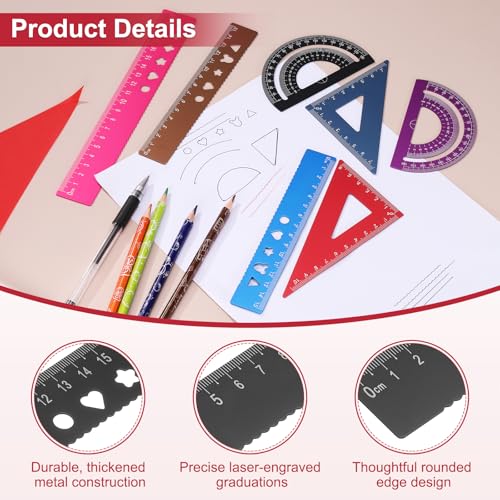 PATIKIL 4Pcs Geometry Drafting Tool, Aluminum Alloy Geometry Kit Math Tool - color: Black, size: 15cm