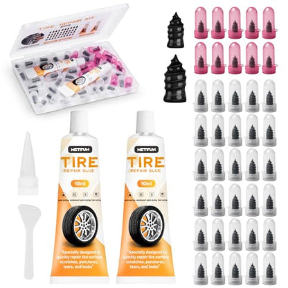 40 PCS Quick Fix Screw-in Tire Plug Kit with 2 Tubes of Sealant Glue