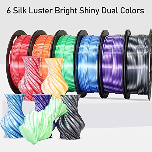 MIKA3D Dual Color 1.75mm 3D Printer Filament Bundle, Silk PLA 6 Spools Pack - White Red, Orange, Green, Blue, Purple, Black - 3D Printing PLA 250g X 6 Spools - color: White Red+white Orange+white Green+white Blue+white Purple+white Black