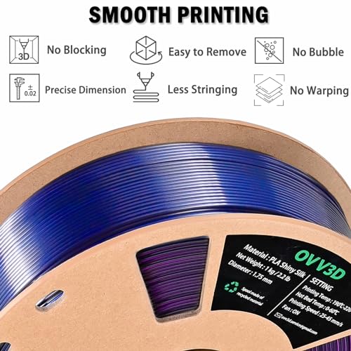 OVV3D PLA Filament 1.75mm Tri-Colors, 3D Printer Filament Silk PLA Filament, Rainbow PLA Filament with Silk PLA Black Blue and Purple, 3D Printing Filament +/-0.02mm, 1kg/2.2lbs - color: Tri-color Black Blue Purple
