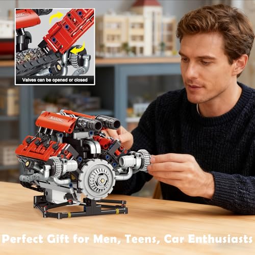 V8 Engine Model Kit Building Set, Motorized Engine with Lights - color: Red