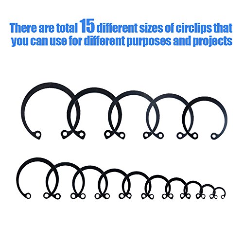 Glarks 150-Pieces 15 Size Metric Alloy Steel Internal Circlips Snap Retaining Ring Assortment Kit