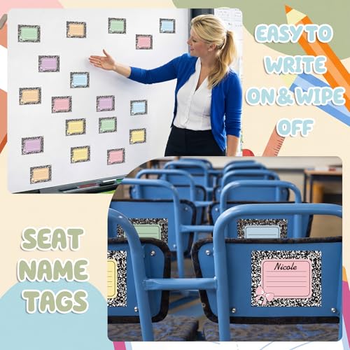 48 Pcs Pastel Dry Erase Magnetic Labels, Composition Notebook - style: Composition Notebook