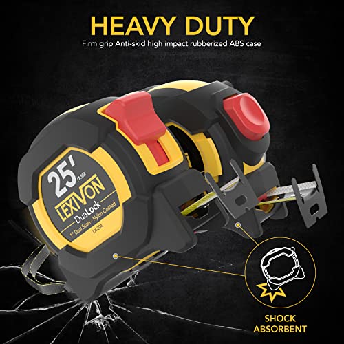 LEXIVON [2-Pack] 25Ft/7.5m Tape Measure, DuaLock & AutoLock | 1-Inch Wide Blade with Nylon Coating, Matt Finish White & Yellow Dual Sided Rule Print | Ft/Inch/Fractions/Metric (LX-204) - size: 2PK-25FT DuaLock & AutoLock